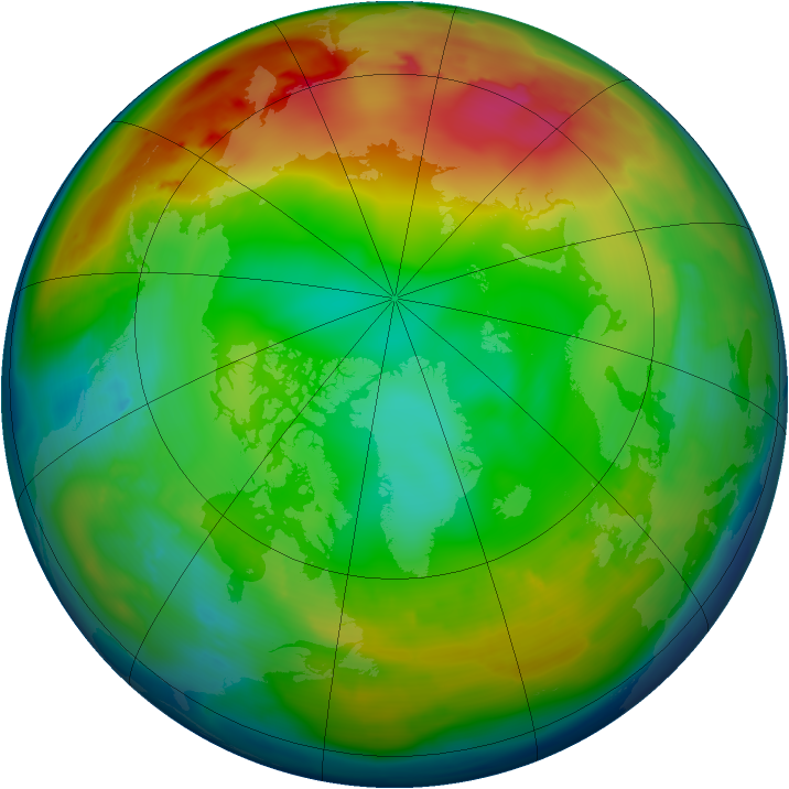 Arctic ozone map for 25 December 2009